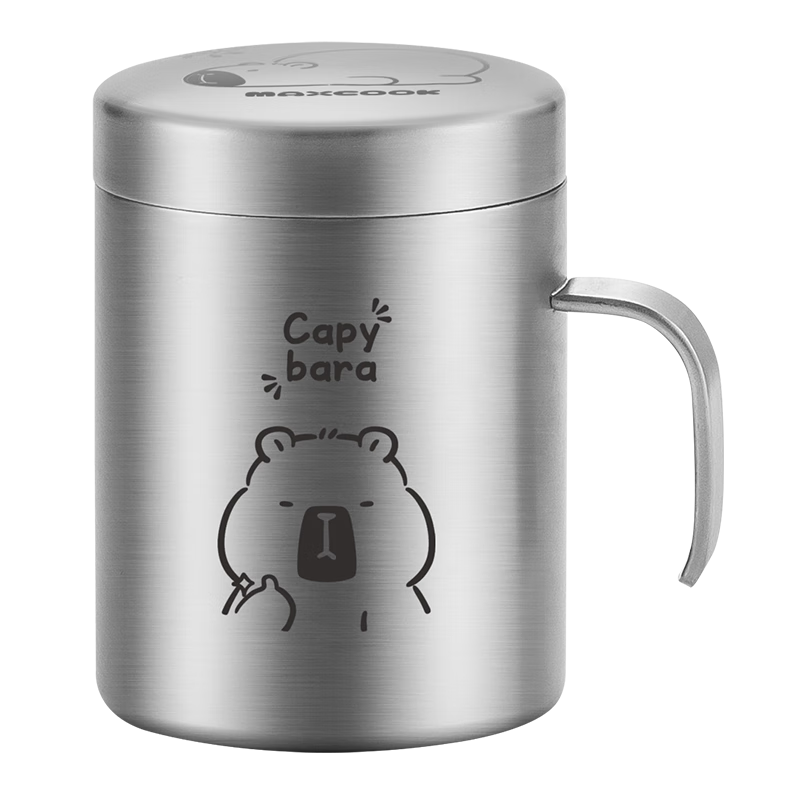 MAXCOOK 316L Stainless Steel Cup, Children's Water Cup with Lid, Baby Milk Cup, Double-Layer Tea Cup, 200ml Capibara