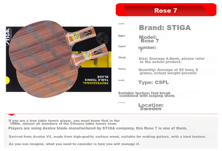 Stiga Ebony 7 Professional Table Tennis Blade, Penhold Grip, Fast Attack Looping Type 4