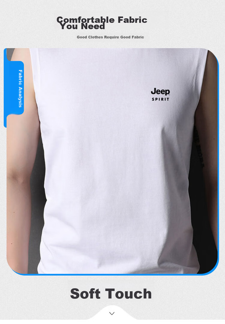 JEEP SPIRIT Cotton Tank Top for Men, Summer Round Neck Sleeveless Tee, Men's Wearable Elastic Undershirt, Black, 3XL 3