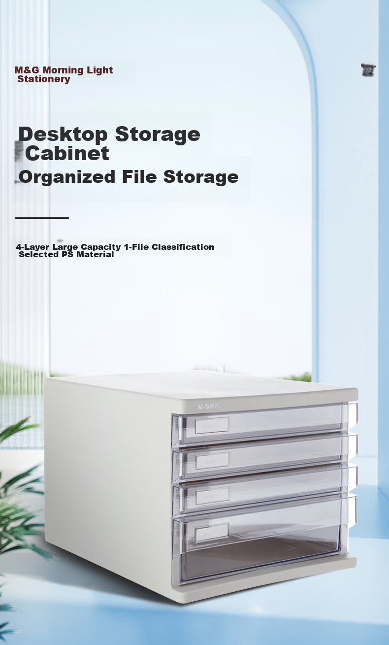 M&G Stationery, 4-Tier Desktop File Cabinet, Drawer-Style Handle A4 Document Storage Cabinet with Index Labels, Office Supplies, Gray Single Pack ADM95295 1