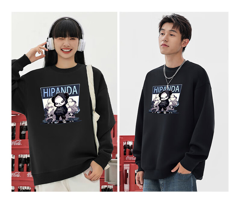 HIPANDA Hello Panda Sweatshirt for Men, Spring/summer 2026 Couple Style, Round Neck Trendy Brand Printed Loose Fashion Jacket, Black, Size M 6