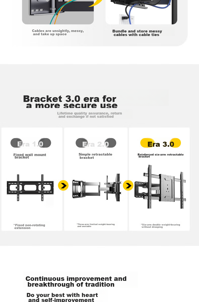 Junao Universal TV Extendable Mount, 40-100 Inch Rotating Bracket, Built-In TV Stand, Large Screen Wall-Mounted Universal Bracket for Multiple Brands of TVs, 75/85/98 5
