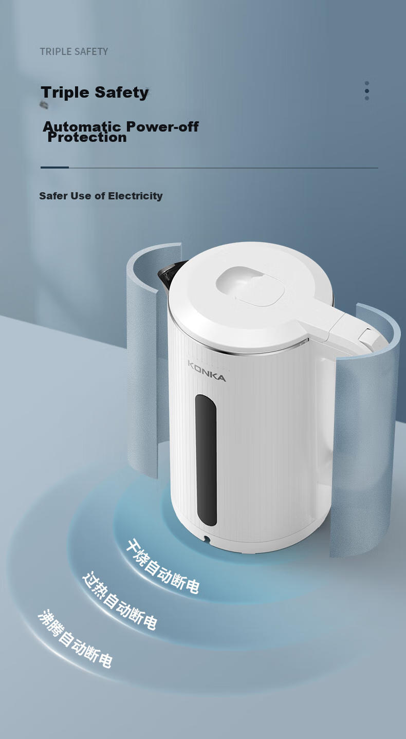 KONKA Electric Kettle, 304 Stainless Steel Double-Layer Anti-Scalding, 2.2L Large Capacity, Household Insulated Water Boiler, Hot Water Kettle, KDSH-2233 13