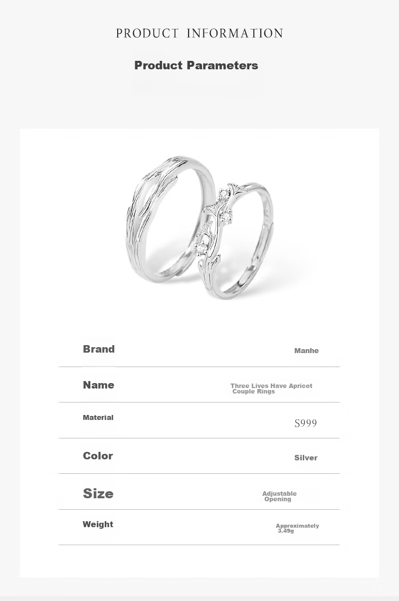 MANHE S999 Sterling Silver Couple Rings, One Pair of Engagement Diamond Rings, Adjustable Women's And Men's Birth Ring, Valentine's Day Gift 8
