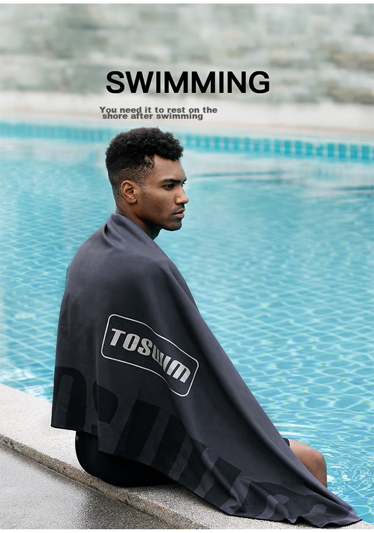 TOSWIM Quick-Drying Bath Towel, Swimming Towel, Sports Fitness Absorbent Towel, Travel Towel, Fast-Drying, Black And Silver, 140*70 2