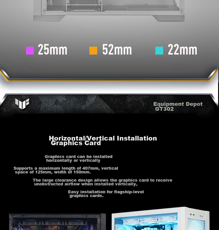 ASUS TUF GAMING GT302 Chassis, Black, Rear BTF 2.0/14cm Thickened ARGB Fan, Dust Filter Included, Strong Heat Dissipation, Interchangeable Side Panels 19