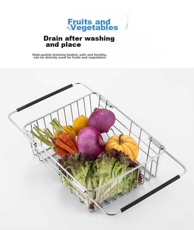 MAXCOOK Kitchen Sink Draining Rack Storage Shelf 304 Stainless Steel Expandable Draining Basket Dish Rack Organizer 11