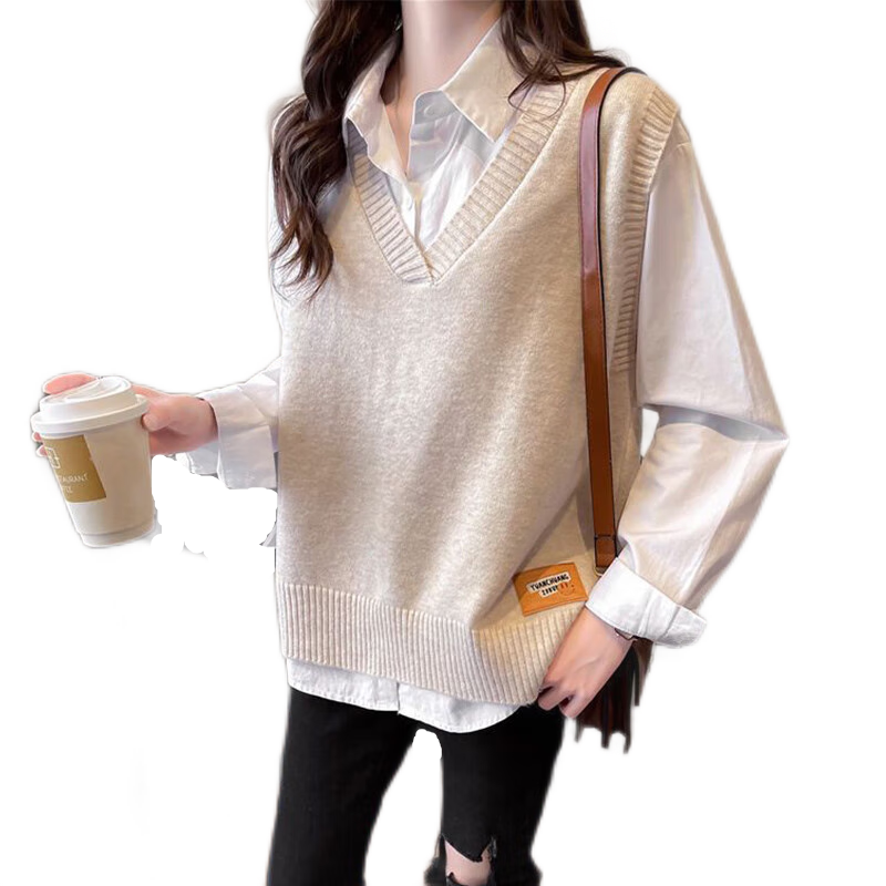 PinCai Knitted Vest for Women, V-Neck Sweater, Sleeveless Cardigan, Loose-Fitting Top P137Z5837