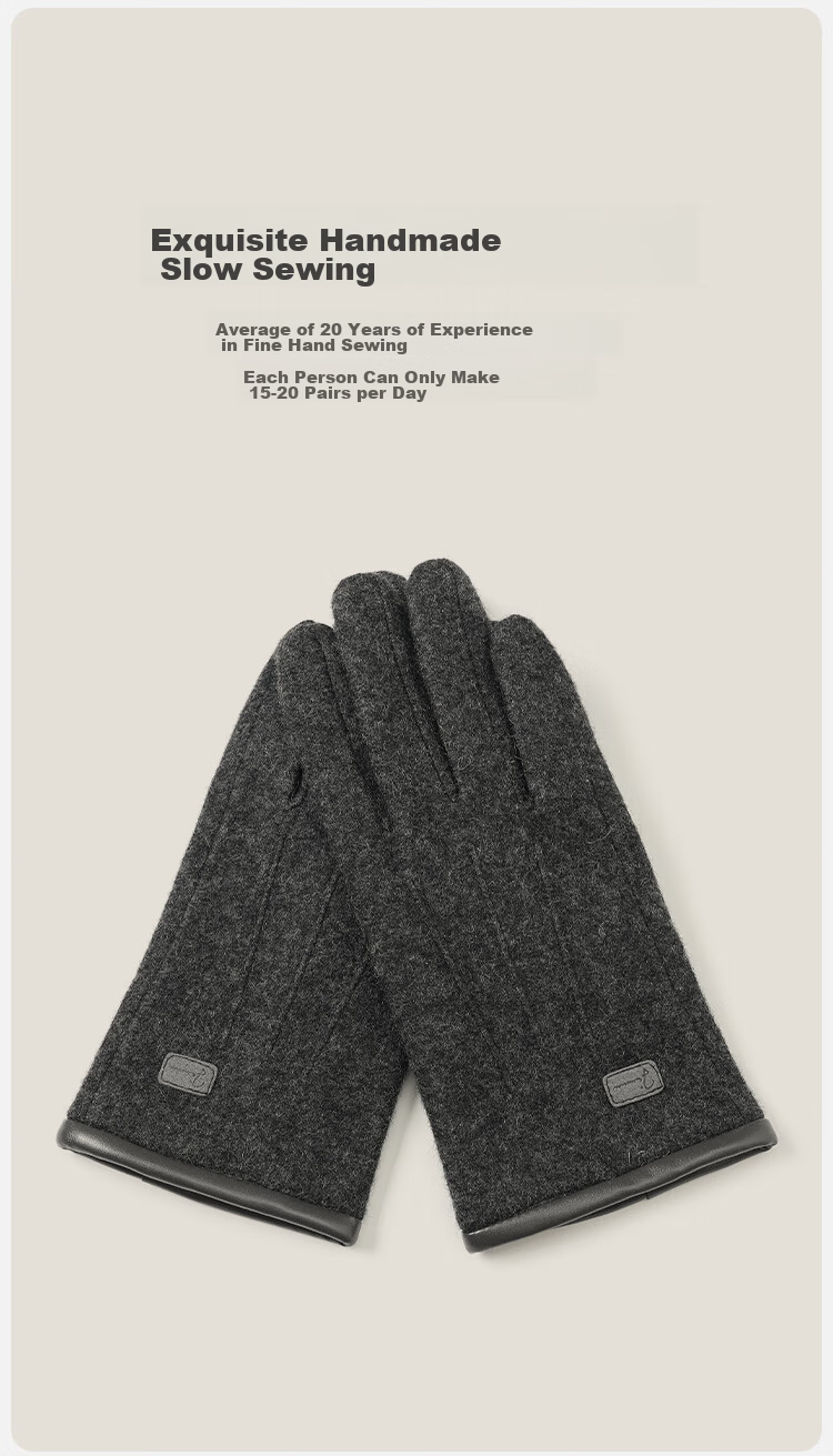 JIUMU Wool Thermal Gloves for Men, Winter Thickened Fleece-Lined Windproof Cold-Resistant Touchscreen Compatible Gloves 5