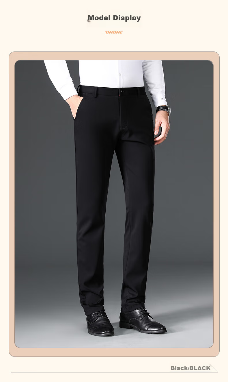 ROMON [Wrinkle-Free, Easy-Care] Men's Dress Pants, High-Waist Business Trousers, Casual Straight-Leg Pants 7