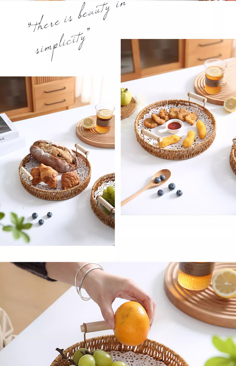 JIWUSENLIN Woven Bamboo Tray, Picnic Chinese Snack Plate, Deep-Fried Dish, Fruit Plate, Snack Plate, Dried Fruit Plate, Appetizer Plate, Fruit Plate 7