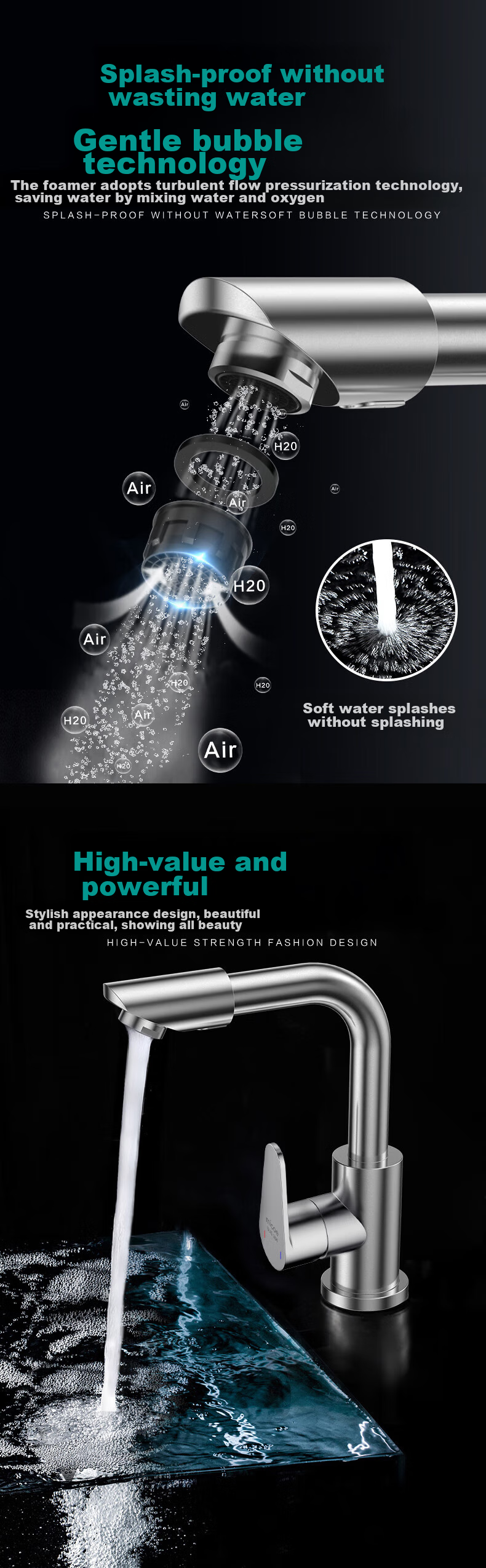 MICOE Basin Faucet Series, 304 Stainless Steel, Hot And Cold, 360° Rotating, Bathroom Washbasin And Face Washing Tap 11
