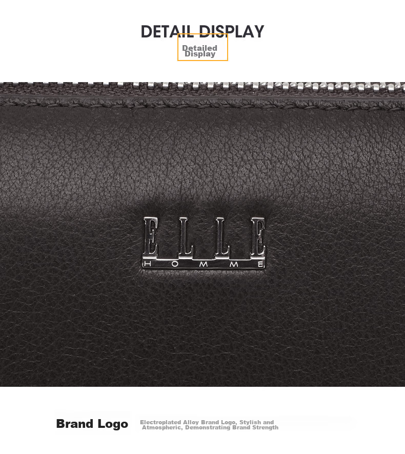 ELLE HOMME Men's Clutch, Top-Grain Leather Zipper Wallet, Large Capacity Handbag, Fashionable Men's Bag 05451 Dark Brown, Birthday Gift for Boyfriend 10
