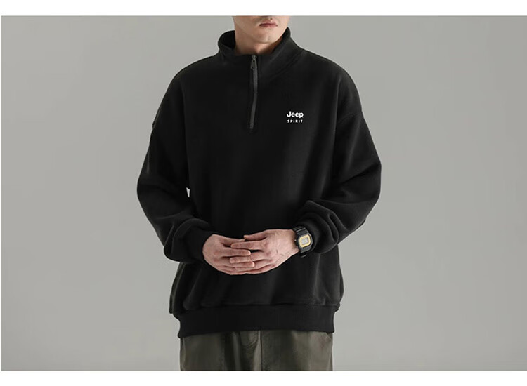 JEEP SPIRIT Men's Autumn Winter Sweatshirt Long Sleeve T-Shirt Loose Casual Fleece Trendy Base Shirt 7