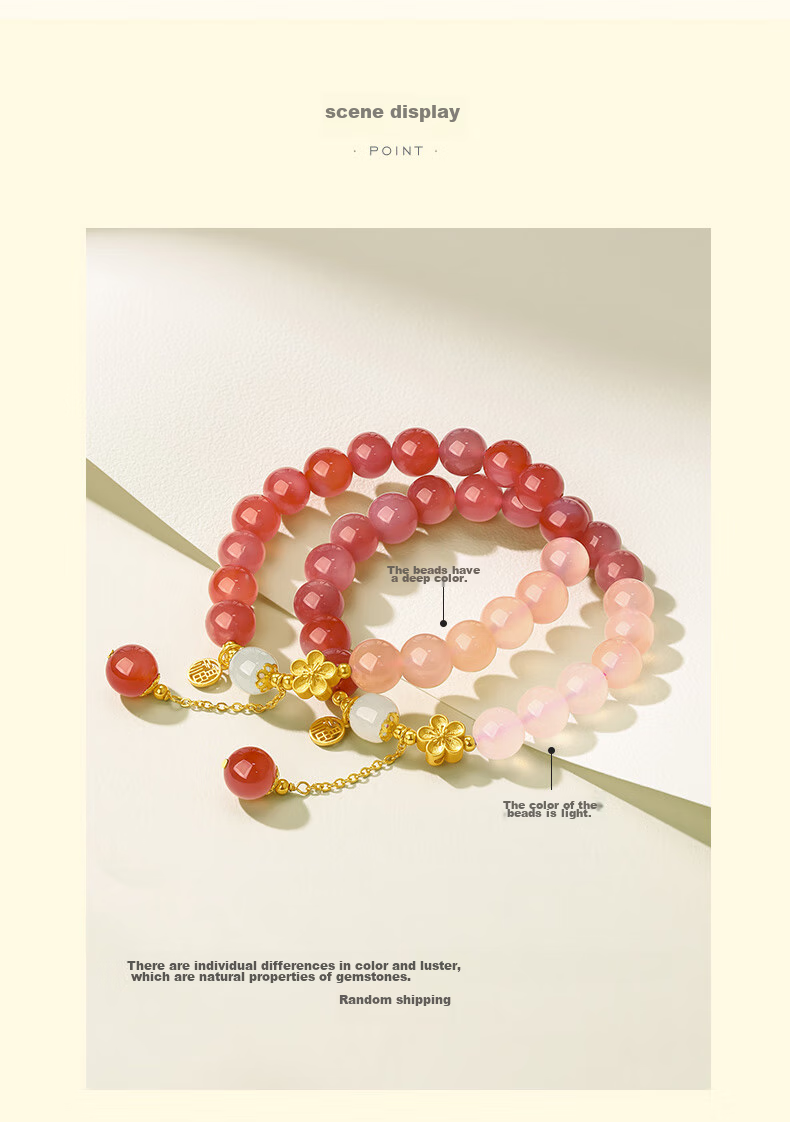 CHOW TAI SENG Peach Blossom Agate Bracelet, Silver Bracelet for Women, 2026 New Style, Graduation Birthday Gift for Ladies, Present for Girlfriend 7