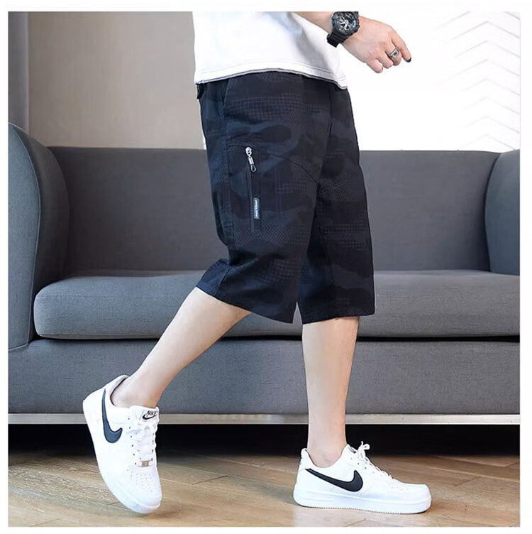 JEEP SPIRIT Men's Workwear Shorts Summer Loose Casual Pants Straight Leg Cotton Cropped Camouflage Light Gray 5XL 8