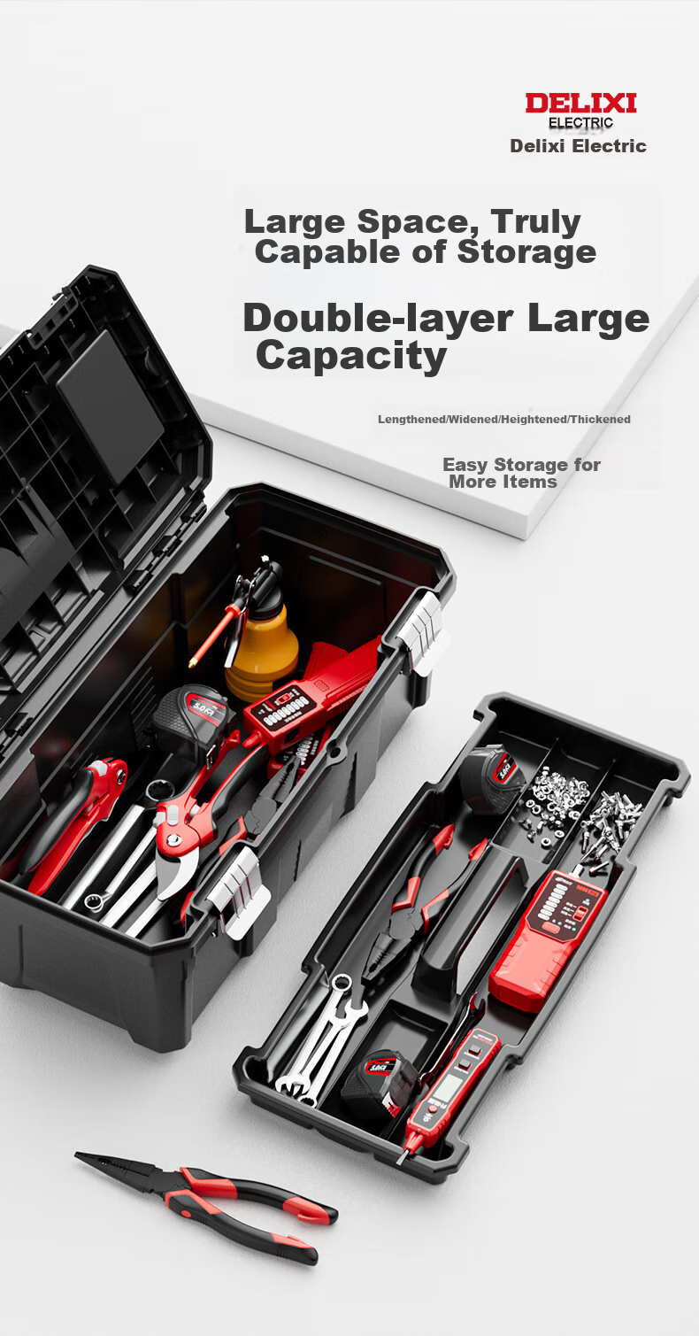 DELIXI Black Diamond Thickened Toolbox Storage Box, Large Industrial-Grade Hardware, Household Portable Car-Mounted Multifunctional Repair Tool 6