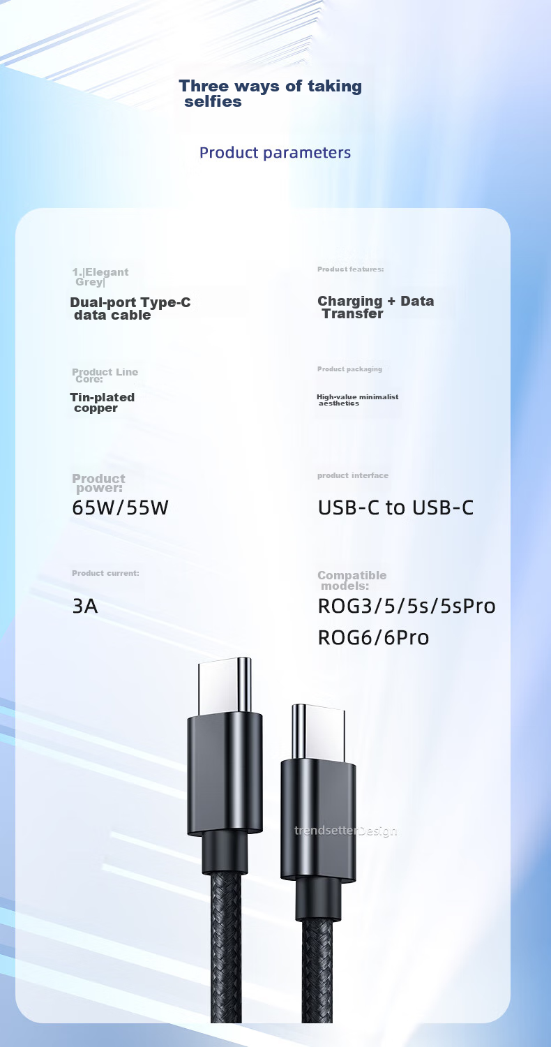 Chaofan Compatible with ASUS ROG9/8/7/6/6Pro/5/5s/5Pro Data Cable, PD Fast Charging 65W, Eye of The Beholder Gaming Phone ROG3, Dual Type-C Charging Cable, 2 Meters Extended 11