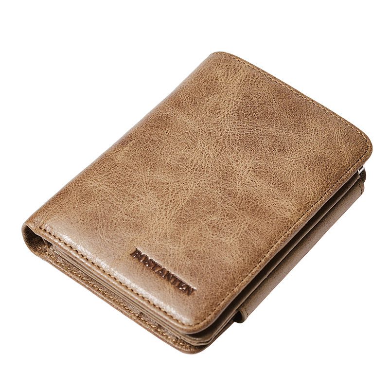 BOSTANTEN Men's Wallet, Short Style, Top-Grain Leather, Student Foldable Multi-Card Holder, Korean-Style Clutch Wallet for Me