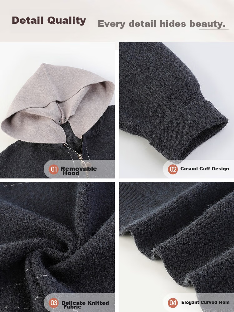 Hengyuanxiang Middle-Aged Women's Autumn Fashion Short Knitted Jacket, Elegant Hooded Cardigan for Middle-Aged And Elderly Women, Spring And Autumn Outerwear 7