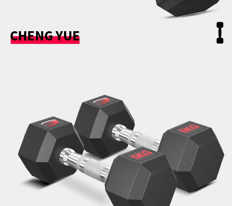 Chengyue Rubber-Coated Dumbbells for Men And Women, Hexagonal Home And Commercial Professional Gym Solid Steel Equipment Combination Set 3KG*2 26