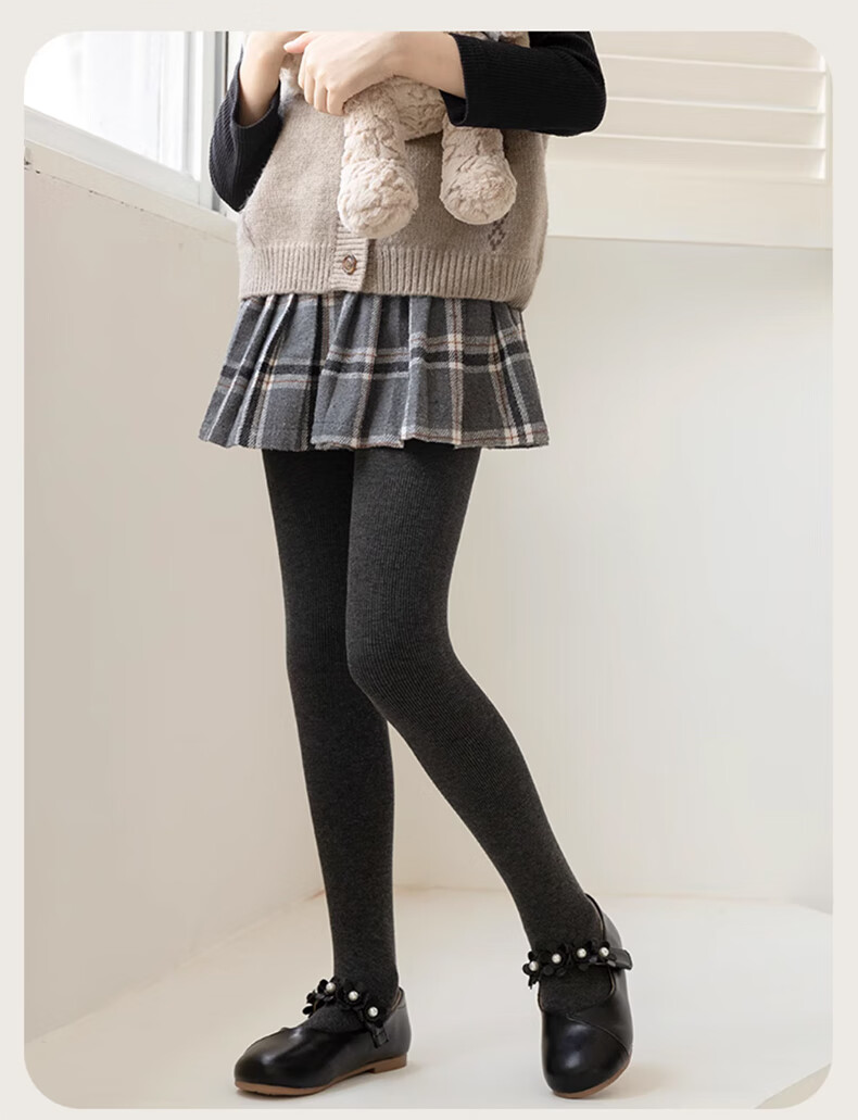Langsha Children's Thickened Fleece-Lined Thermal Leggings Girls Autumn Winter Striped High-Waist Tights for Older Kids 16