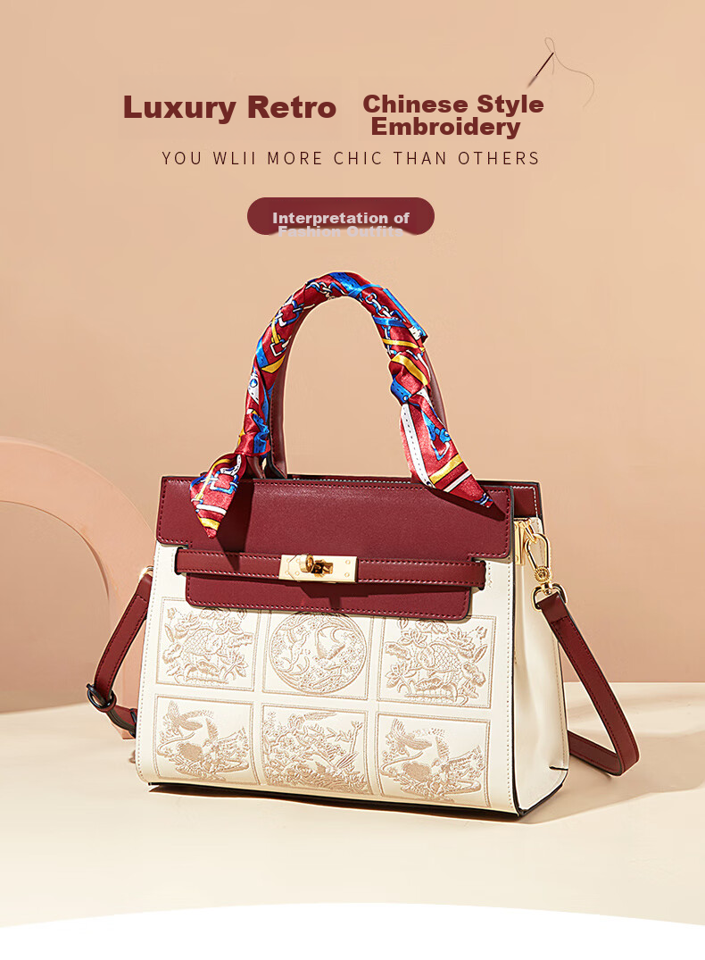 TUCANO Women's Handbag, Cowhide Leather Tote Bag, Chinese Style Embroidery, Mom Bag, Light Luxury Large Capacity Shoulder Crossbody Birthday 520 Gift 1