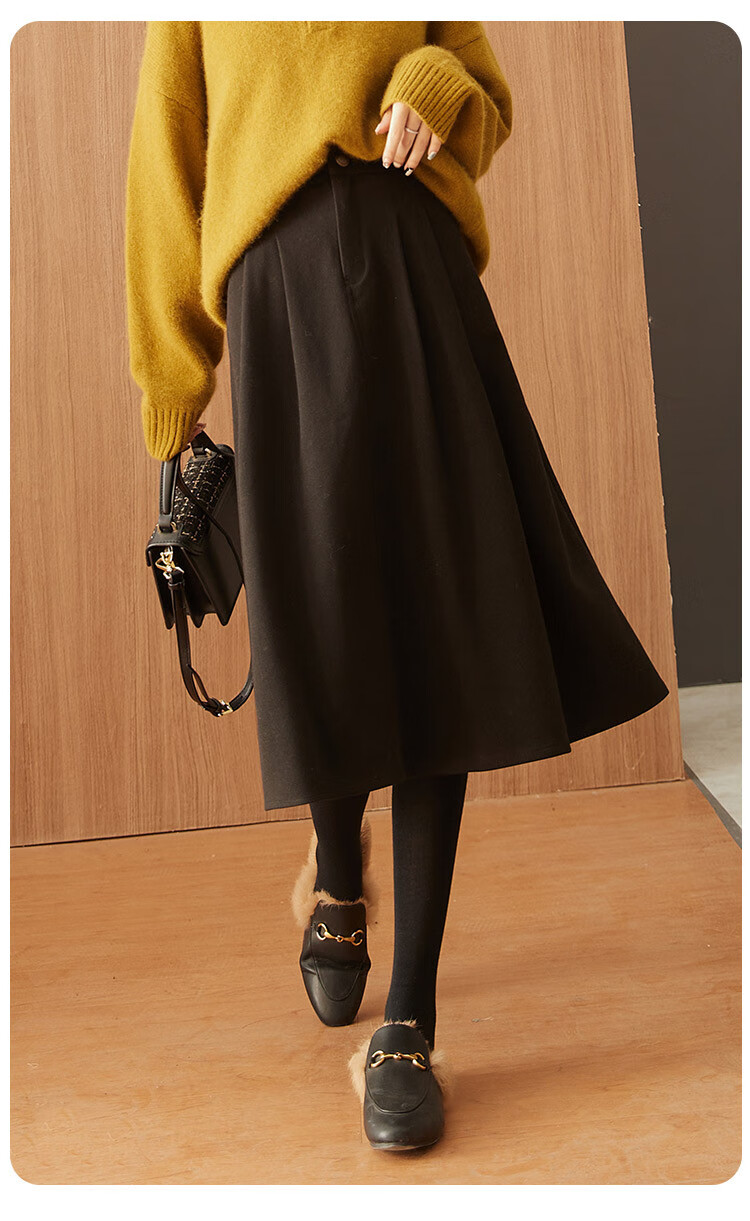 Dme A-Line Skirt, Winter Commute Mid-High Waist Solid Color A-Line Skirt Casual Midi Skirt, Black, M 15