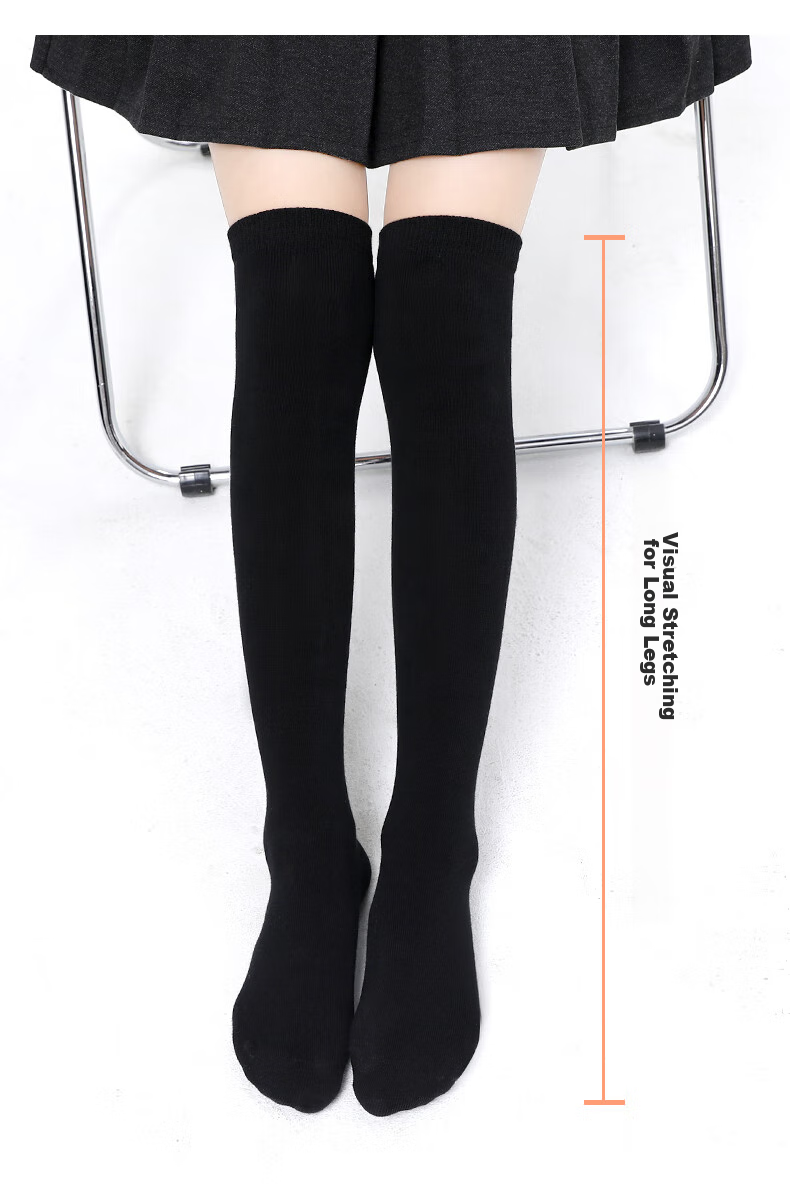 Zhiyouban Girls' Mid-Calf Socks, Children's Knee-High Socks, Spring And Autumn Style, Over-Knee White Long Socks, Black High Socks for Girls, Student Socks 12