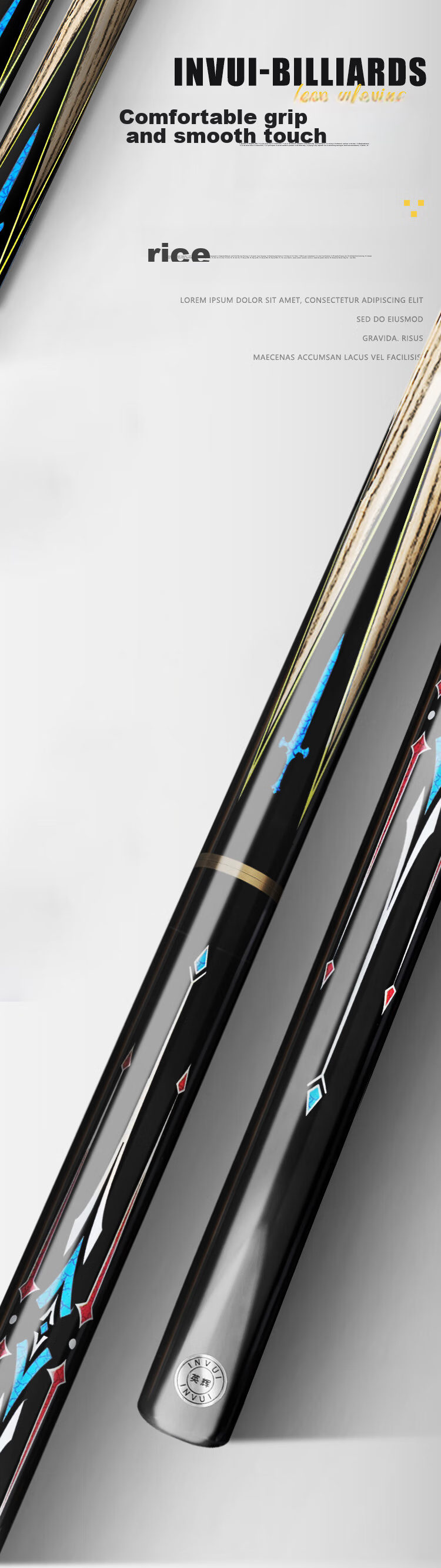 INVUI Pool Cue Tip, Cue Barrel Set, Chinese 8-Ball, 16-Color English Snooker Billiard Cue, Black 8 Z-17 9