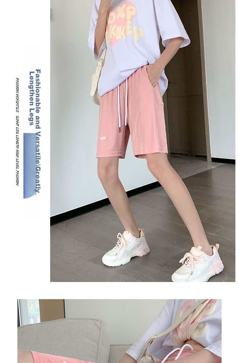 LangSha Ice Silk Shorts for Women, Summer Lightweight High-Waist Loose-Fitting Slimming Wide-Leg Mid-Length Pants, Quick-Dry Casual Sports Knee-Length Shorts 20