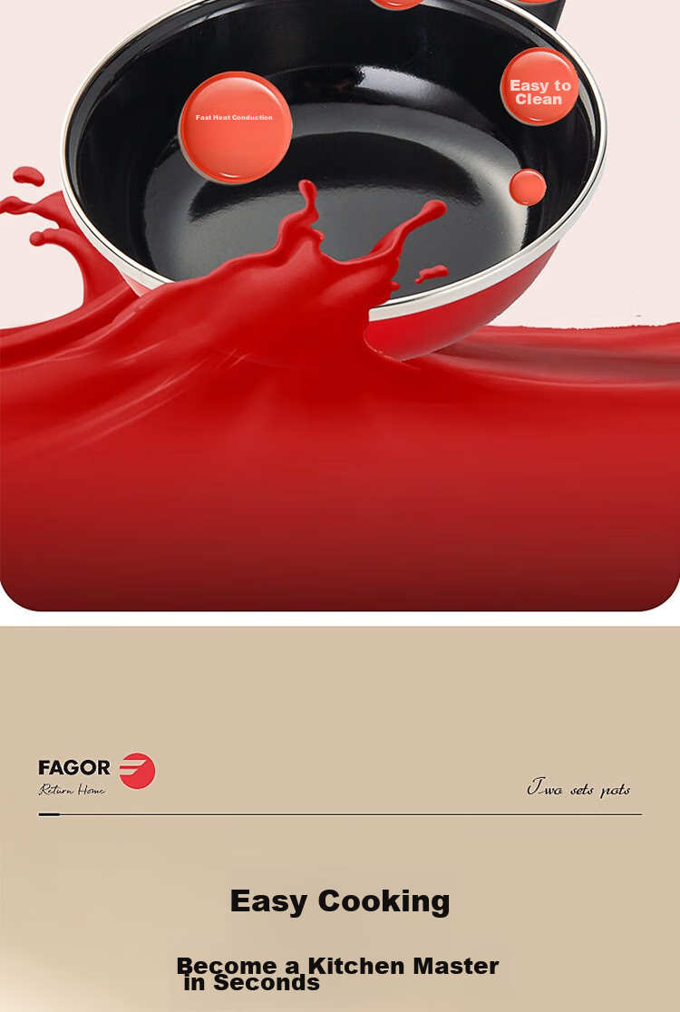 Fage Red Series Set Enamel Pot (Frying Pan + Milk Pan) FG-HHD02NJ 7