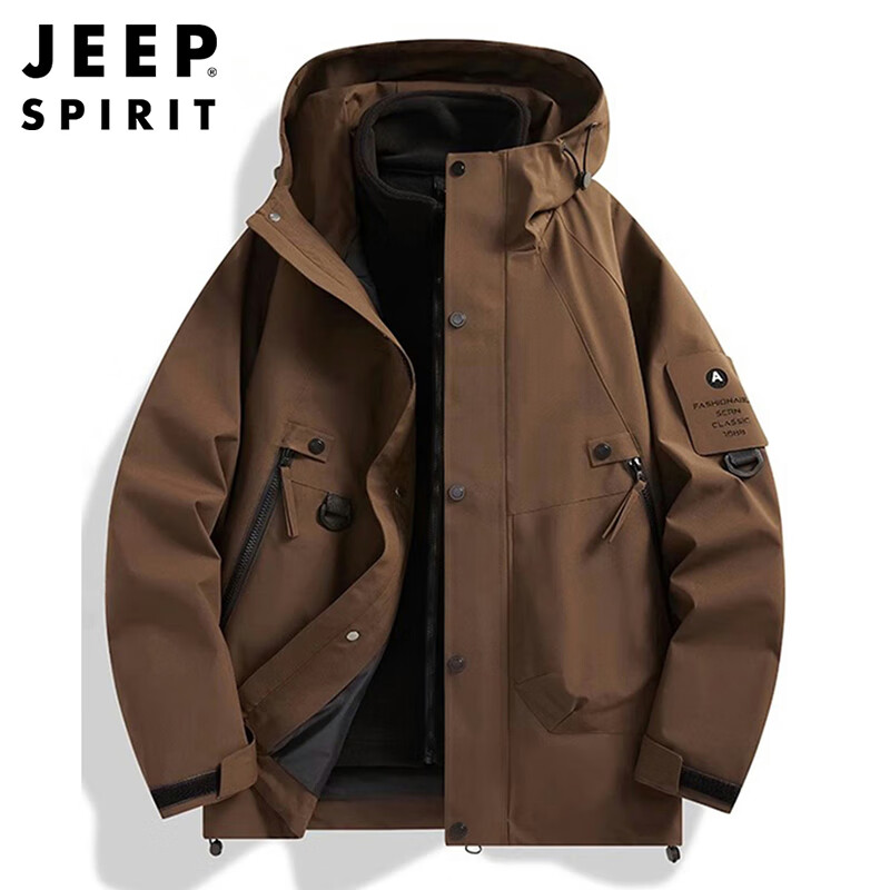 JEEP SPIRIT Men's Three-In Jacket, Men's Windbreaker, Autumn And Winter Warm Casual Fleece Outerwear