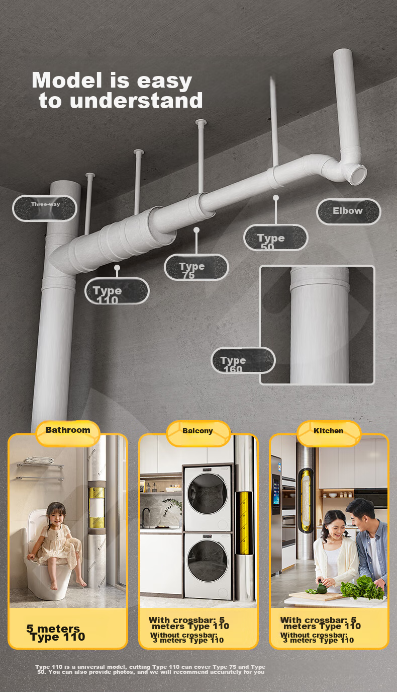 Xuanjia Mital Drain Pipe Soundproof Damping Pad Soundproof Cotton Bathroom Toilet Drainage Sound Absorbing Cotton 110 Type Pipe 10