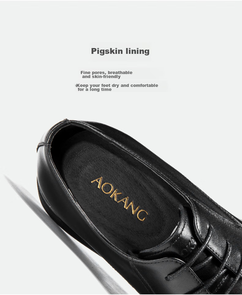 Aokang Comfortable Cowhide Breathable Business Formal Lace-Up Wear-Resistant Leather Shoes, Black, Size 42 7