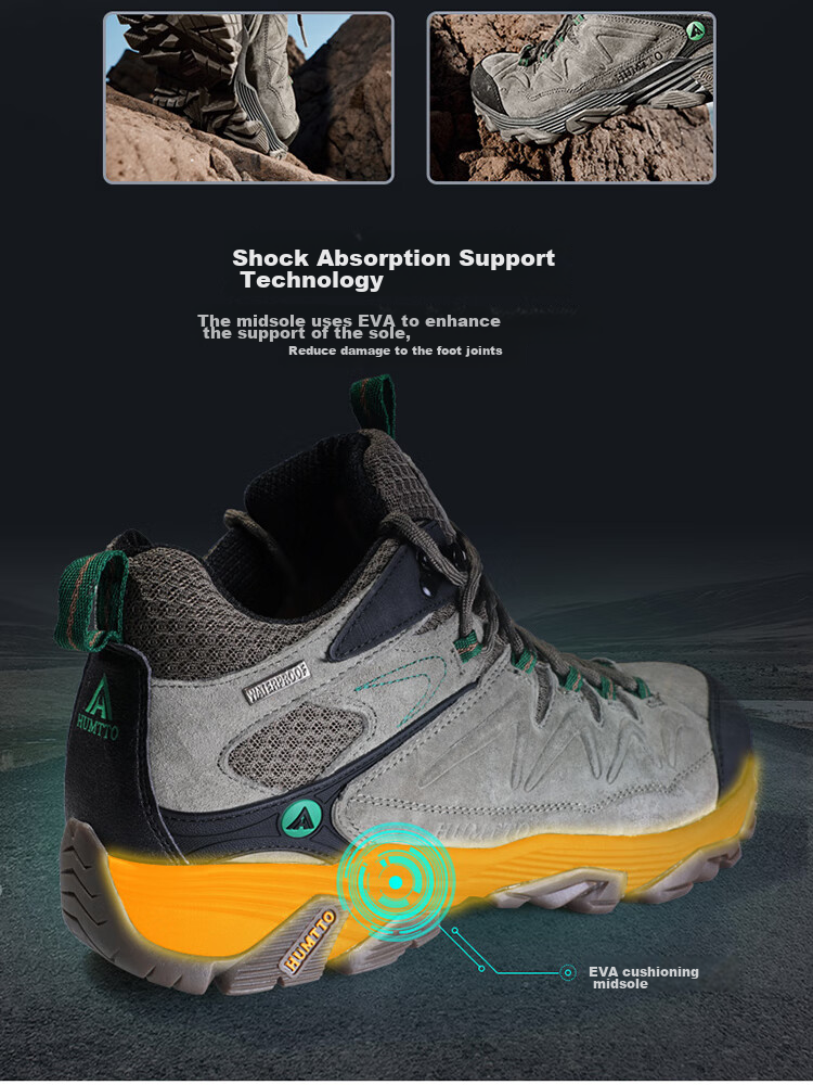 HUMTTO New Hiking Shoes, Comfortable Shock-Absorbing Outdoor Trekking Shoes, Non-Slip Wear-Resistant Men's Cross-Country Climbing Shoes, Khaki, Size 40 5