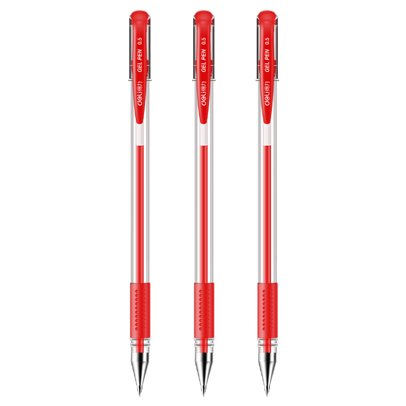Deli Classic Office Red Cap 0.5mm Red Gel Pen Bullet Tip Signature Pen 12pcs/Box 34567 College Entrance Exam