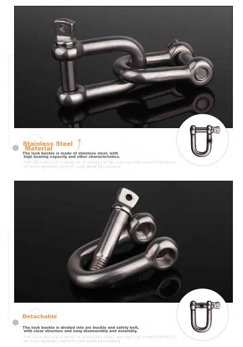 Locroyon 979 U-Shaped Quick-Release Ring, National Standard Straight Lifting Shackle, U-Shaped Clip, Tow D-Shaped Shackle, 304 Stainless Steel Material, M10 6