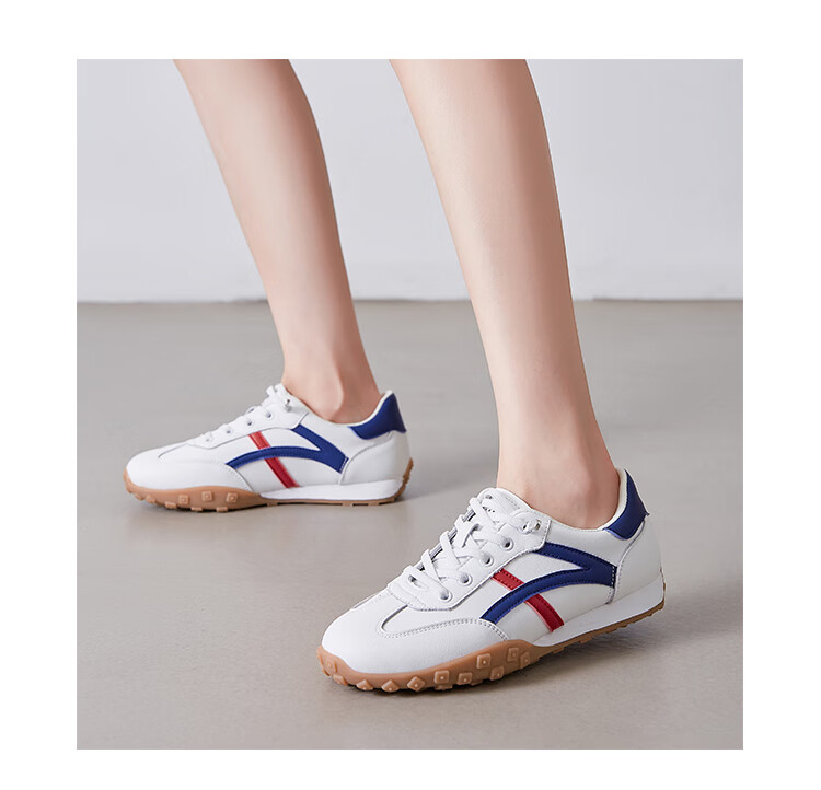 ZHR Casual Shoes for Women, Trendy Comfortable Lightweight Women's Shoes, Genuine Leather Color-Block Soft-Soled Sneakers for Women A113 Beige-Green Size 37 13