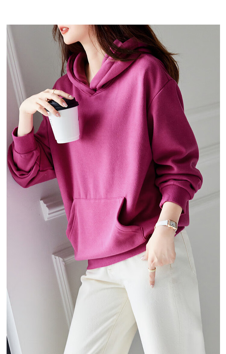 Dme [Hooded Commuter] Winter Fashion Fleece-Lined Drop Shoulder Long Sleeve Pocket Commuter Sweatshirt for Women, Linen Gray, M 43