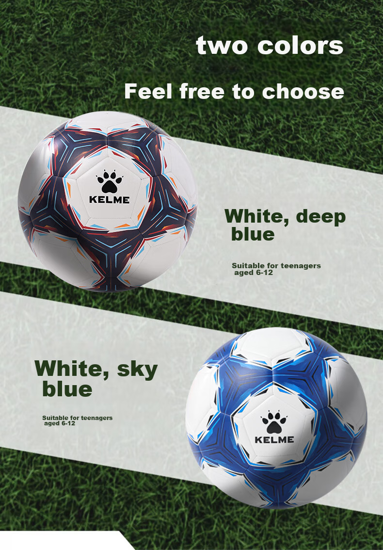 KELME Sewn Football Training Match Ball Durable Size 4 Children's Standard White Blue 6