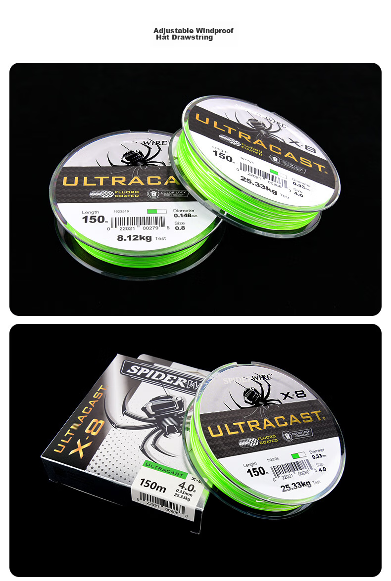 SPIDER WIRE Super PE Fishing Line, 8-Strand Long-Casting Main Line, Power Braid Fishing Line, Size 1.2, 150 Meters, Fluorescent Gree 11
