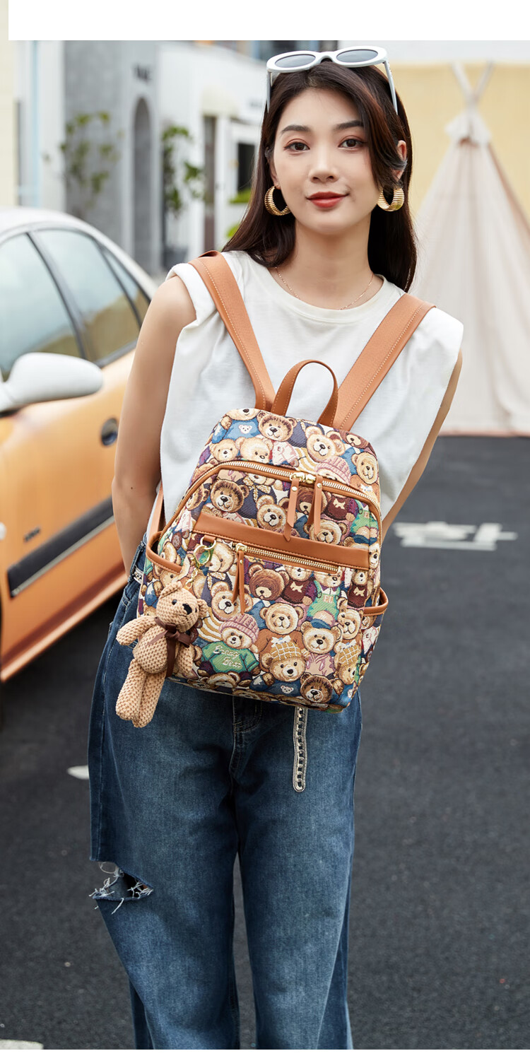 Xiaoxiongyilian Canvas Backpack for Students, Short-Trip Travel Bag with Large Capacity Compartments, Lightweight Women's Backpack, Valentine's Day Gift 6