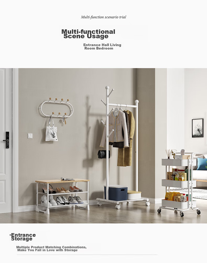 Yicainianhua Floor-Standing Clothes Drying Rack, Indoor Bedroom Simple Drying Pole, Coat And Hat Stand, Thickened Steel Pipe Drying Rack, 2166 17