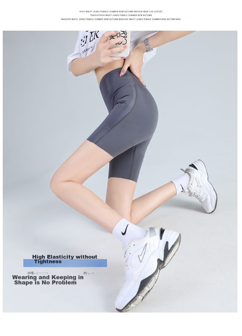 LangSha High-Waisted Tummy Control And Butt-Lifting Shorts for Women, Thin Seamless Shark-Shaped Floating Safety Shorts, Knee-Length Undershorts 27