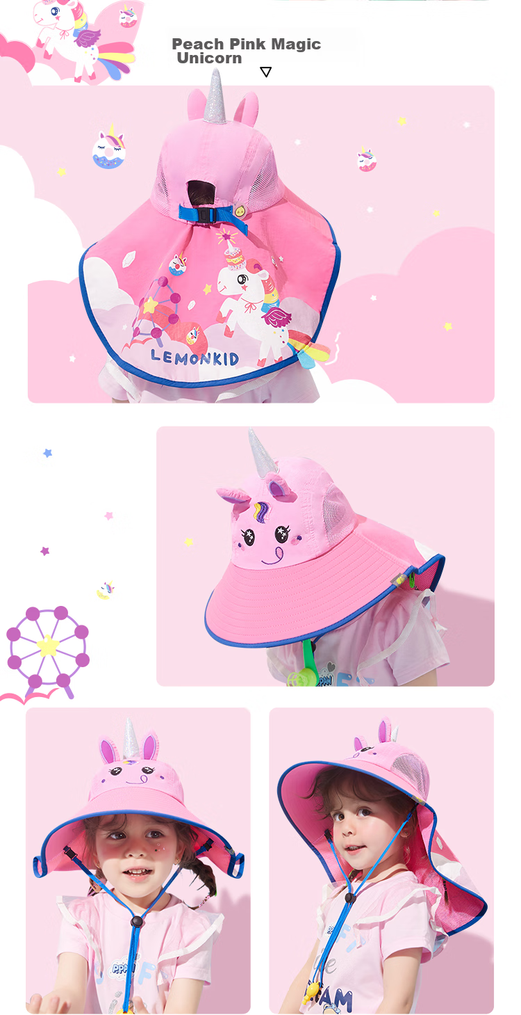 Lemonkid Children's Sun Protection Hat, Boys And Girls Sun Visor, Baby Fisherman Hat, Sun Hat, Peach Pink Magic Unicorn, 56cm 12