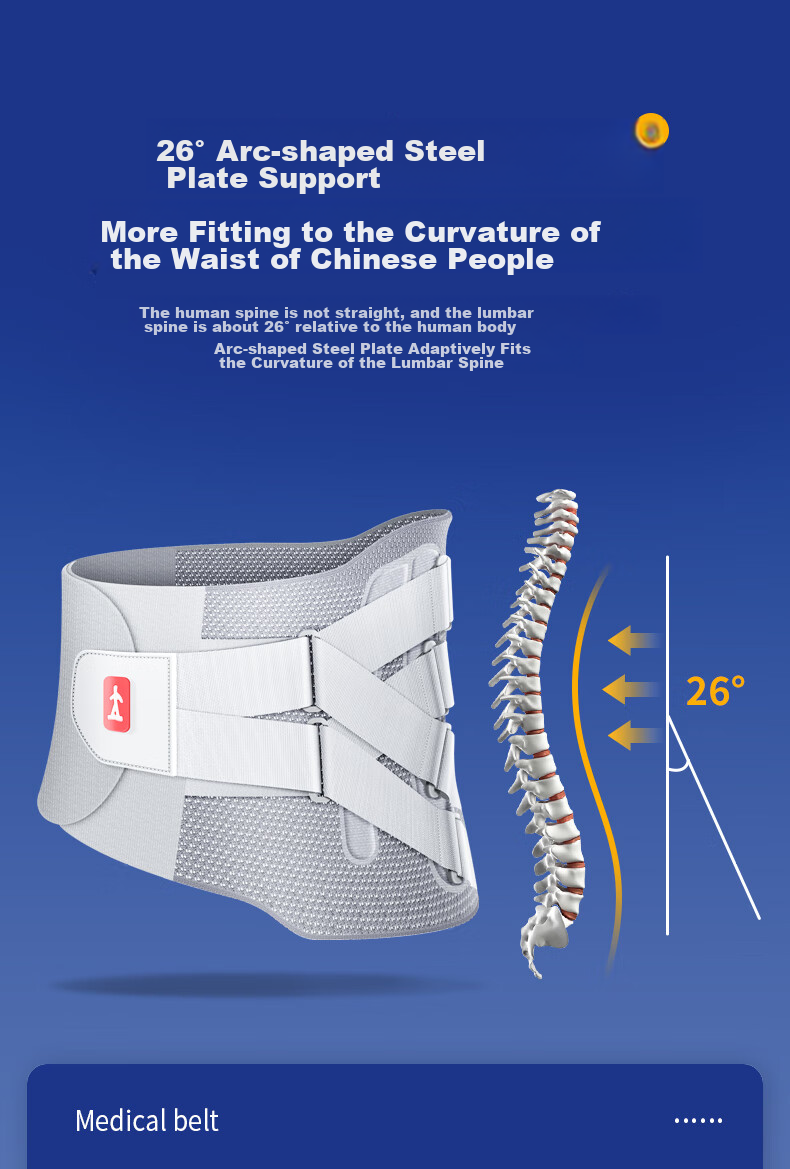 Lizi Waist Support Belt, Lumbar Disc Support Brace, Herniated Disc Fixation, Steel Plate Support for Back Pain Relief, Unisex XL Size 7