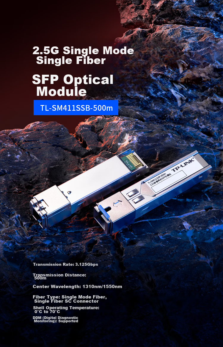 TP-LINK 2.5G Single-Mode Single-Fiber SFP Optical Module, Fiber Optic Transmission, TL-SM411SSB 1