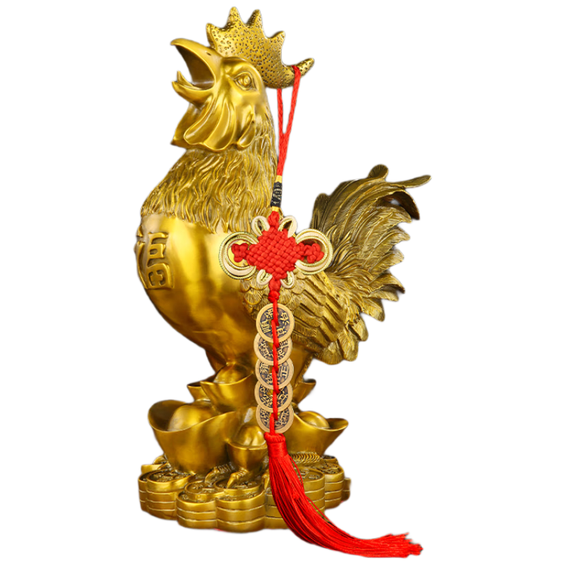 Binyue Copper Rooster Ornament, Brass Golden Rooster Figurine, Copper Rooster for Early Morning Greeting, Home Living Room Entrance Zodiac Rooster Lucky Charm Decoratio