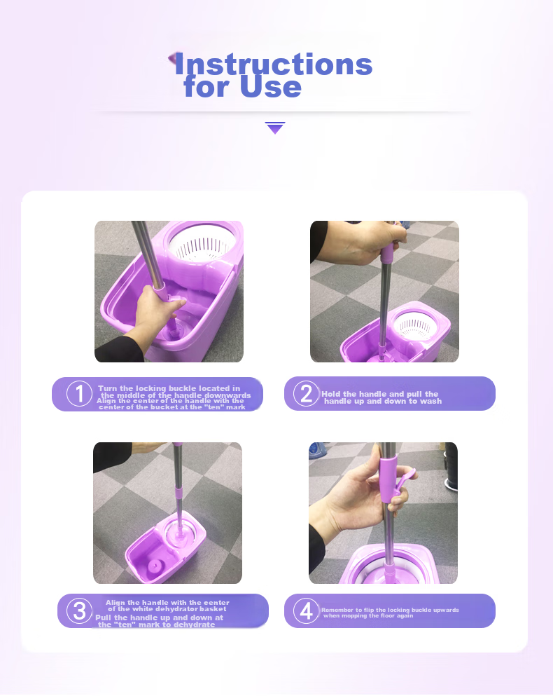 MIAOJIE Rotating Mop with 2 Heads, 27cm Handle Length 130cm, Lazy Household Use, All-In No Hand Washing Required, Wet And Dry Dual-Use, Absorbent with Bucket 8